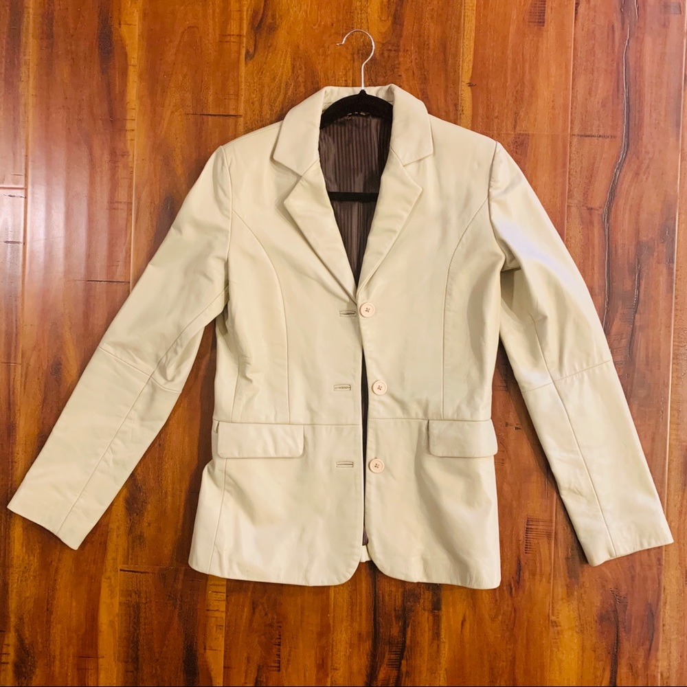 Italian Leather Real Jacket Cream Small Medium